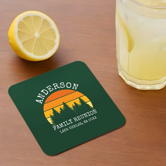 ファミリー懇親会パインツリーズサンセットグリーン スクエアペーパーコースター