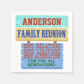 ファミリー懇親会パーティーおもしろい木製サイン | 名前の追加 スタンダードカクテルナプキン (正面)