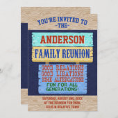 ファミリー懇親会パーティーおもしろい木製看板|名前の追加 招待状 (正面/裏面)