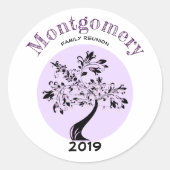 ファミリー懇親会パーティートレンディーパープルツリーアートワーク ラウンドシール (正面)