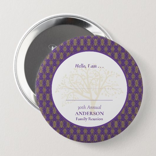 ファミリー懇親会パープル金ゴールドエレガントハロー 缶バッジ (正面&裏面)