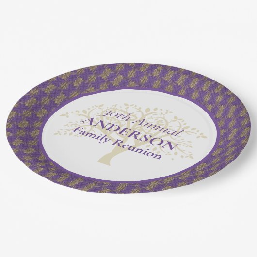 ファミリー懇親会パープル金ゴールド ペーパープレート (アングル)