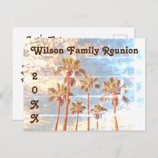 ファミリー懇親会パームツリーズフェードフォトスタイル招待状 ポストカード (正面/裏面)