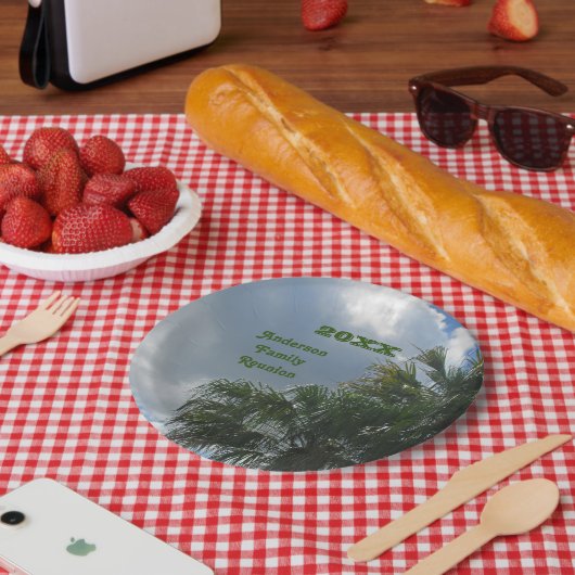 ファミリー懇親会パームツリーフォトトロピカルビーチ旅行 ペーパープレート (ピクニック)