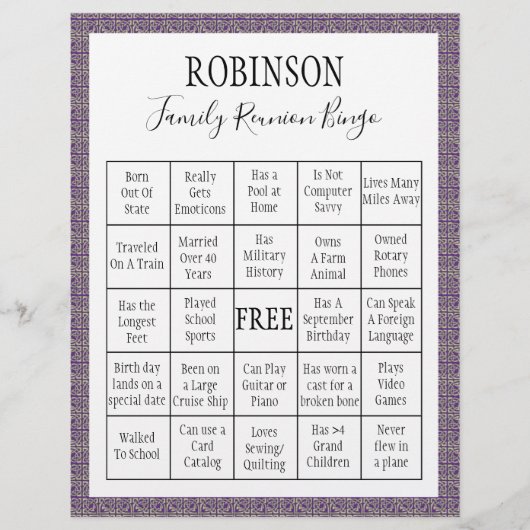 ファミリー懇親会ビンゴゲームパープルタイル (正面)