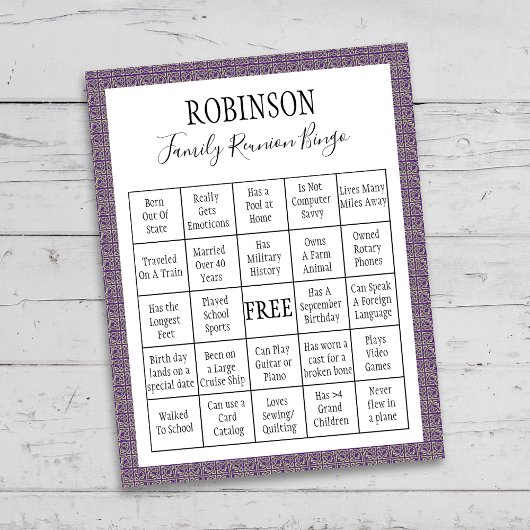 ファミリー懇親会ビンゴゲームパープルタイル