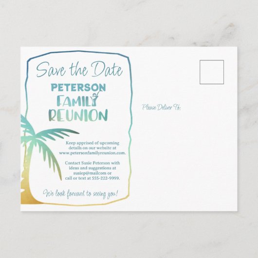 ファミリー懇親会ビーチパームツリーズ日付を保存 案内ポストカード (裏面)