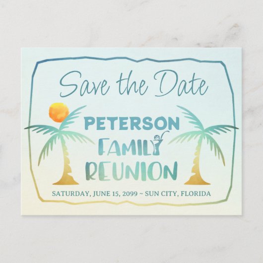 ファミリー懇親会ビーチパームツリーズ日付を保存 案内ポストカード (正面)