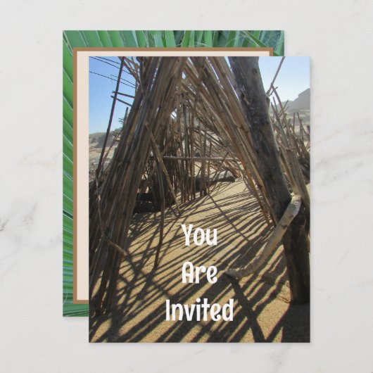 ファミリー懇親会ビーチ休暇旅行告知 招待状 (正面/裏面)