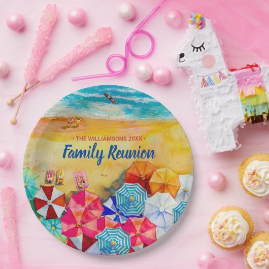 ファミリー懇親会ビーチ傘オンザサンド ペーパープレート (パーティー)