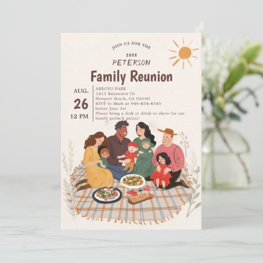 ファミリー懇親会ピクニックイラストレーション春サマー 招待状 (スタンド正面)