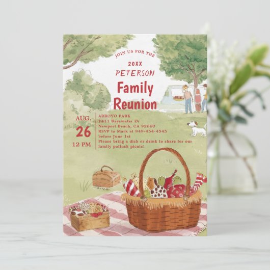 ファミリー懇親会ピクニックキュートサマーイラストレーション 招待状 (スタンド正面)