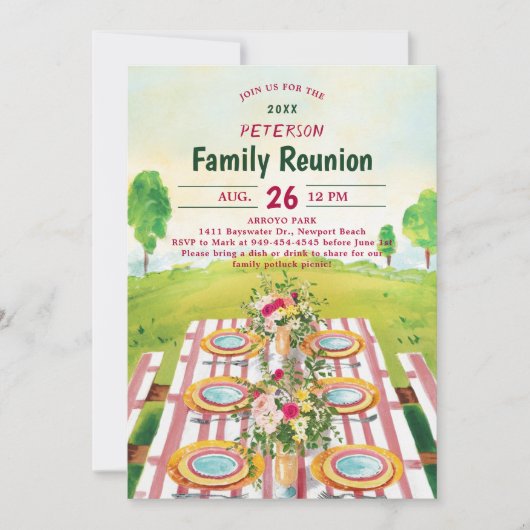ファミリー懇親会ピクニックサマーアートイラストレーション 招待状 (正面)