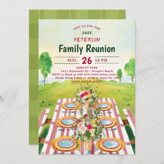 ファミリー懇親会ピクニックサマーアートイラストレーション 招待状 (正面/裏面)