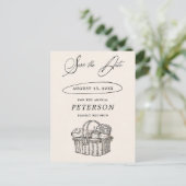 ファミリー懇親会ピクニックシックヴィンテージ保存日付 ポストカード (スタンド正面)