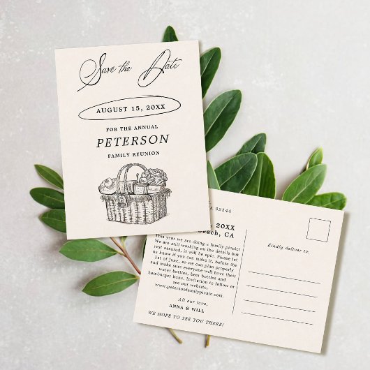 ファミリー懇親会ピクニックシックヴィンテージ保存日付 ポストカード