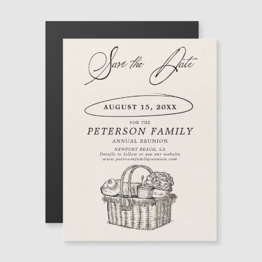 ファミリー懇親会ピクニックシックヴィンテージ保存日付 マグネット招待状 (正面/裏面)