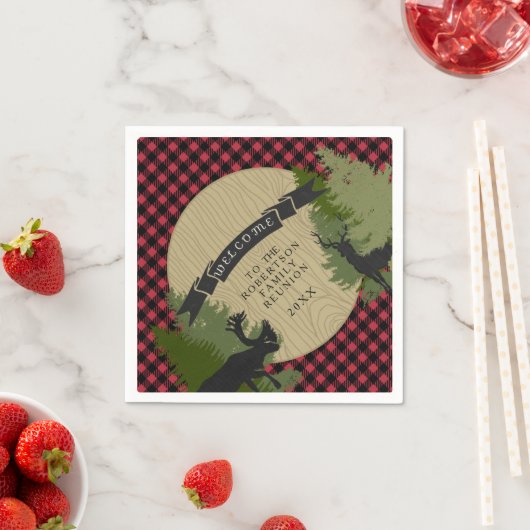 ファミリー懇親会ピクニックディアー〔雄ジカの〕枝角ムースツリー スタンダードカクテルナプキン (インサイチュ)