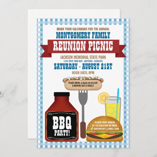 ファミリー懇親会ピクニック招待状 招待状 (正面/裏面)