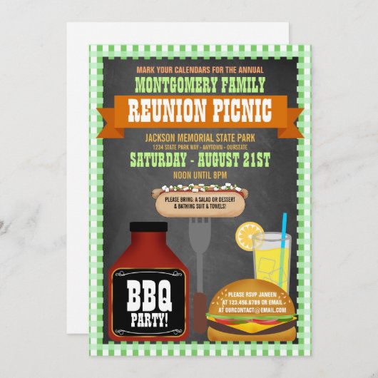 ファミリー懇親会ピクニック招待状 招待状 (正面/裏面)