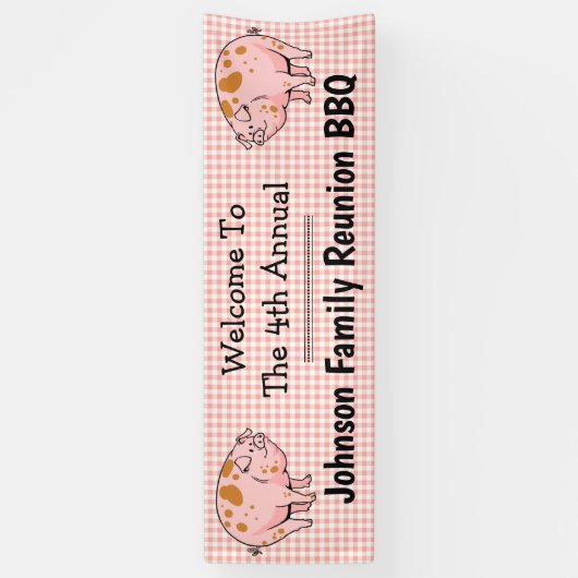 ファミリー懇親会ピグBBQパーティーウェルカムレッドチェック 横断幕 (縦)