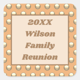ファミリー懇親会ピーチと金ゴールド水玉模様パターン スクエアシール