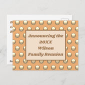 ファミリー懇親会ピーチ金ゴールド水玉模様サマー招待状 ポストカード (正面/裏面)