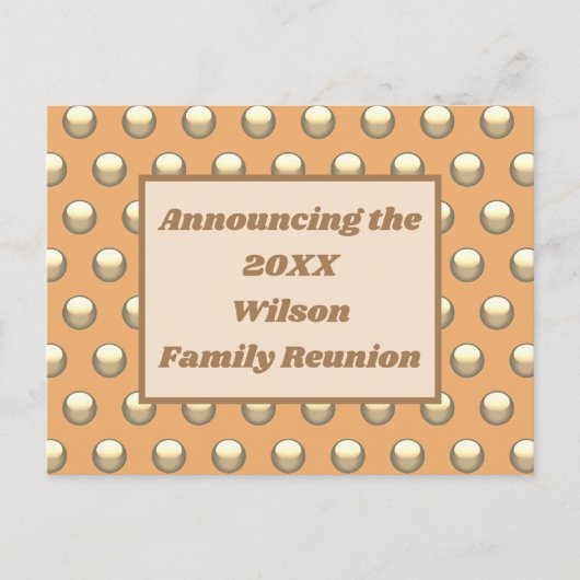 ファミリー懇親会ピーチ金ゴールド水玉模様サマー招待状 ポストカード (正面)