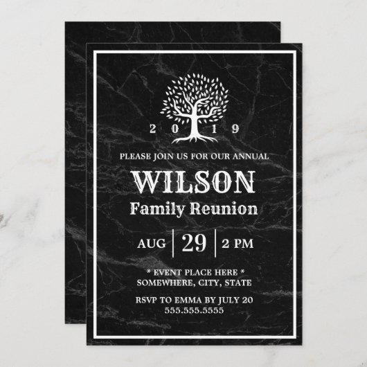 ファミリー懇親会ファミリーツモダンリーダークマーブル 招待状 (正面/裏面)