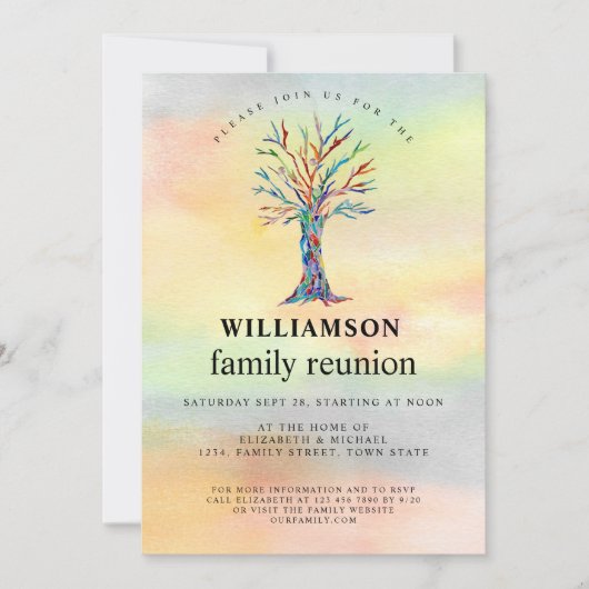 ファミリー懇親会ファミリーツリーカラフル招待状 招待状 (正面)