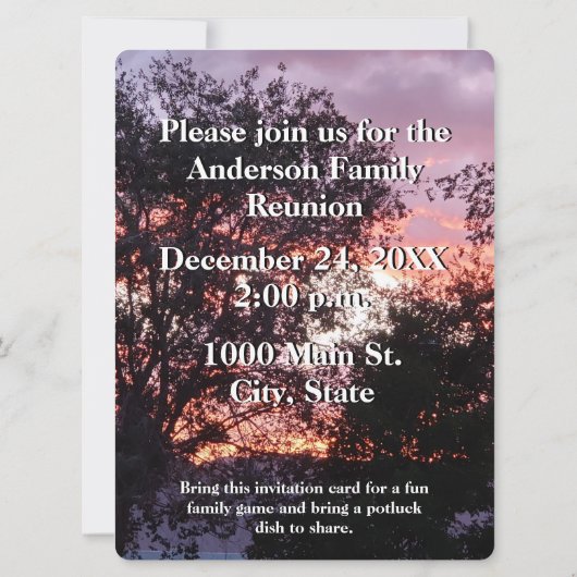 ファミリー懇親会フォトゲームパープルサンセットと木 (裏面)