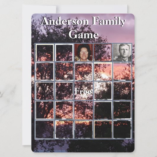 ファミリー懇親会フォトゲームパープルサンセットと木 (正面)