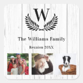 ファミリー懇親会フォトモノグラム素朴な木 スクエアシール (正面)