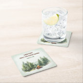 ファミリー懇親会フォレストキャンプファイアーグリーン スクエアペーパーコースター (インサイチュ)