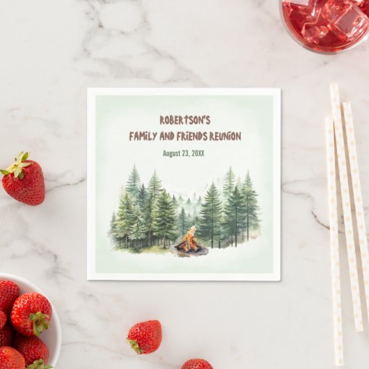 ファミリー懇親会フォレストキャンプファイアーグリーン スタンダードカクテルナプキン (インサイチュ)