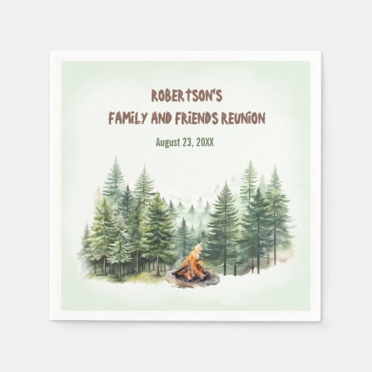 ファミリー懇親会フォレストキャンプファイアーグリーン スタンダードカクテルナプキン (正面)