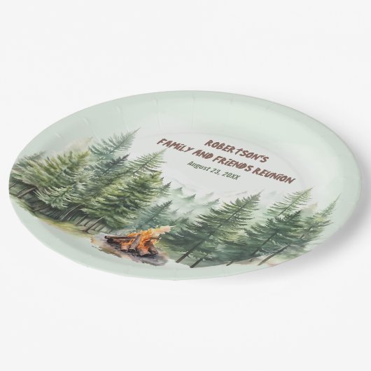 ファミリー懇親会フォレストキャンプファイアーグリーン ペーパープレート (アングル)