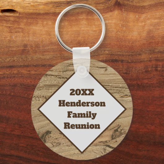 ファミリー懇親会ブラウンウッドグレインフォトキープサケ キーホルダー (正面)