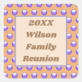 ファミリー懇親会ブルーアンドピーチ水玉模様パターン スクエアシール (正面)