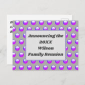 ファミリー懇親会ブルーパープル水玉模様招待状 ポストカード (正面/裏面)