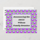 ファミリー懇親会ブルーパープル水玉模様招待状 ポストカード (正面/裏面)