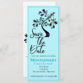 ファミリー懇親会ブルーモダンフローラツリー セーブザデート (正面/裏面)