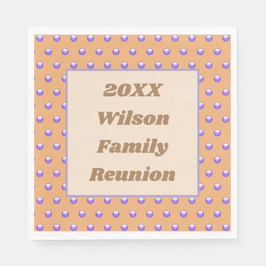 ファミリー懇親会ブルー&ピーチパターン水玉模様 スタンダードランチョンナプキン (正面)