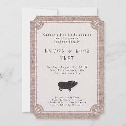 ファミリー懇親会ブ素朴ランチファームヴィンテージ豚 招待状 (裏面)