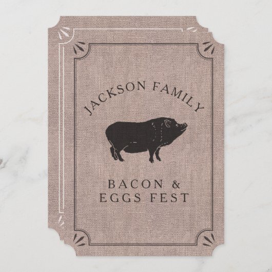 ファミリー懇親会ブ素朴ランチファームヴィンテージ豚 招待状 (正面/裏面)