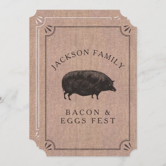 ファミリー懇親会ブ素朴ランチファームヴィンテージ豚 招待状 (正面/裏面)