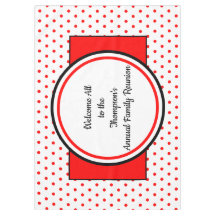 ファミリー懇親会ホワイトレッド水玉模様