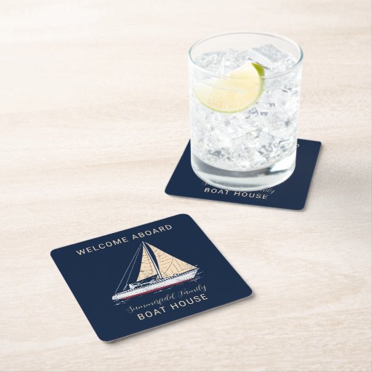 ファミリー懇親会ボートハウス航海のセーリングカスタム スクエアペーパーコースター (インサイチュ)