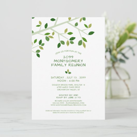 ファミリー懇親会ミニマリストグリーンファミリーツリー 招待状 (スタンド正面)