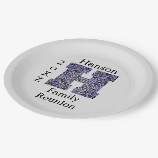 ファミリー懇親会ミールピクニックモザイクレターHイニシャル ペーパープレート (アングル)